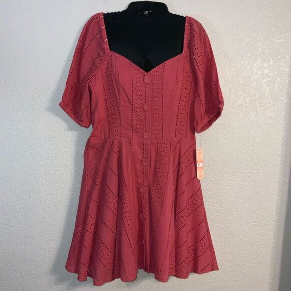 Gianni Bini Button Front Eyelet Coral Dress size L - Picture 2 of 9